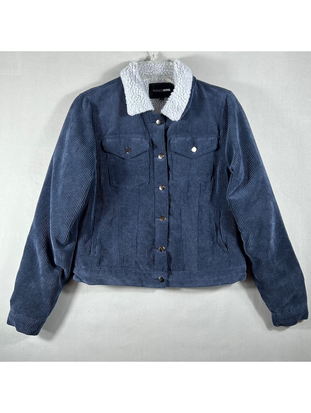 Fashion Nova Boy’s Size Small Navy Sherpa Lined Corduroy Jacket Button Down